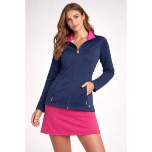 Lilly Pulitzer Luxletic Womens Navy Blue Pink Full Zip Performance Jacket Small